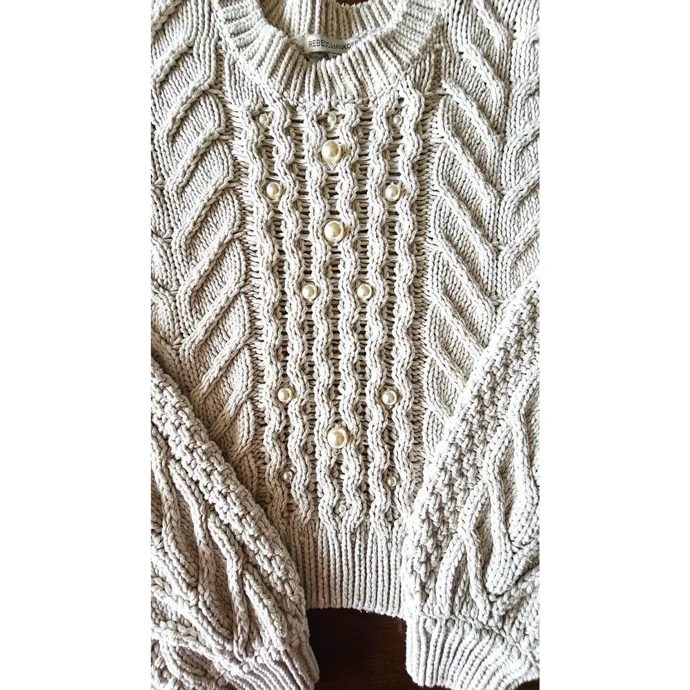 Rebecca Minkoff Blake Pearl Cable Knit Sweater, Cream, Sz XS